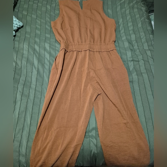 Final Touch Button-Front Orangey-Tan Jumpsuit - Picture 2 of 3